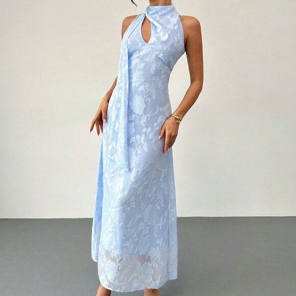 Sky Blue Elegant Women's Romantic A-Line Flared Dress - Picture 6 of 10